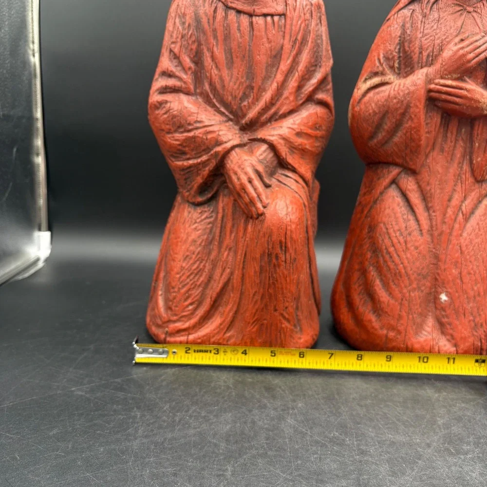 Empire Nativity Set Blow Mold Red 3pc Vtg Terracotta Faux Wood Grain Christmas
